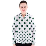 Polka Dots - Forest Green on White Women s Zipper Hoodie