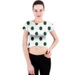 Polka Dots - Forest Green on White Crew Neck Crop Top