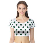 Polka Dots - Forest Green on White Short Sleeve Crop Top (Tight Fit)