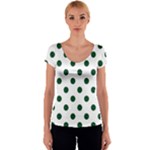 Polka Dots - Forest Green on White Women s V-Neck Cap Sleeve Top