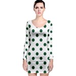 Polka Dots - Forest Green on White Long Sleeve Bodycon Dress