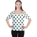 Polka Dots - Forest Green on White Women s Cutout Shoulder Tee