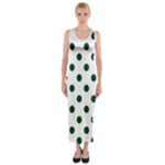 Polka Dots - Forest Green on White Fitted Maxi Dress