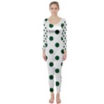 Polka Dots - Forest Green on White Long Sleeve Catsuit