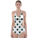 Polka Dots - Forest Green on White Cut-Out One Piece Swimsuit