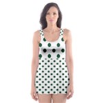 Polka Dots - Forest Green on White Skater Dress Swimsuit
