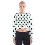 Polka Dots - Forest Green on White Women s Cropped Sweatshirt