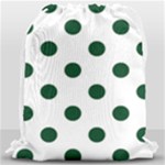 Polka Dots - Forest Green on White Drawstring Bag (Large)