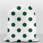 Polka Dots - Forest Green on White Drawstring Bag (Small)