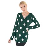 Polka Dots - White on Deep Green Women s Tie Up Tee