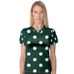 Polka Dots - White on Deep Green Women s V-Neck Sport Mesh Tee