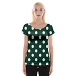 Polka Dots - White on Deep Green Women s Cap Sleeve Top