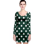 Polka Dots - White on Deep Green Long Sleeve Bodycon Dress