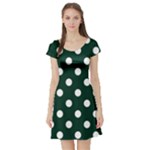 Polka Dots - White on Deep Green Short Sleeve Skater Dress