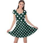 Polka Dots - White on Deep Green Cap Sleeve Dress