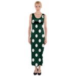 Polka Dots - White on Deep Green Fitted Maxi Dress