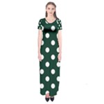 Polka Dots - White on Deep Green Short Sleeve Maxi Dress