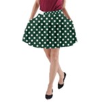 Polka Dots - White on Deep Green A-Line Pocket Skirt