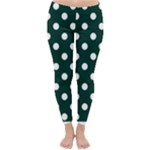 Polka Dots - White on Deep Green Winter Leggings