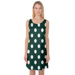 Polka Dots - White on Deep Green Sleeveless Satin Nightdress