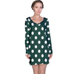 Polka Dots - White on Deep Green Long Sleeve Nightdress