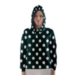 Polka Dots - White on Deep Green Hooded Wind Breaker (Women)