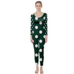 Polka Dots - White on Deep Green Long Sleeve Catsuit