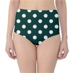 Polka Dots - White on Deep Green High-Waist Bikini Bottoms