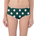 Polka Dots - White on Deep Green Mid-Waist Bikini Bottoms