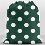 Polka Dots - White on Deep Green Drawstring Bag (Large)