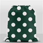 Polka Dots - White on Deep Green Drawstring Bag (Small)