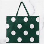 Polka Dots - White on Deep Green Zipper Large Tote Bag