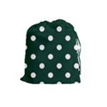 Polka Dots - White on Deep Green Drawstring Pouch (L)