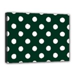 Polka Dots - White on Deep Green Canvas 16  x 12  (Stretched)