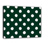 Polka Dots - White on Deep Green Canvas 20  x 16  (Stretched)