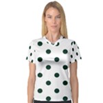 Polka Dots - Deep Green on White Women s V-Neck Sport Mesh Tee