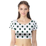 Polka Dots - Deep Green on White Short Sleeve Crop Top (Tight Fit)