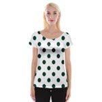 Polka Dots - Deep Green on White Women s Cap Sleeve Top