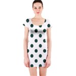 Polka Dots - Deep Green on White Short Sleeve Bodycon Dress