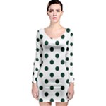 Polka Dots - Deep Green on White Long Sleeve Bodycon Dress
