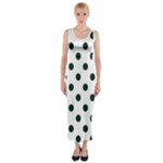 Polka Dots - Deep Green on White Fitted Maxi Dress