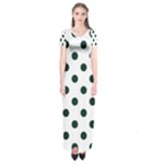 Polka Dots - Deep Green on White Short Sleeve Maxi Dress