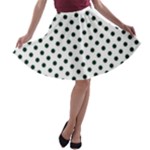 Polka Dots - Deep Green on White A-line Skater Skirt