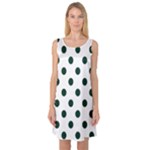 Polka Dots - Deep Green on White Sleeveless Satin Nightdress