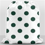 Polka Dots - Deep Green on White Drawstring Bag (Large)