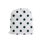 Polka Dots - Deep Green on White Drawstring Pouch (L)