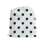Polka Dots - Deep Green on White Drawstring Pouch (XL)