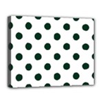 Polka Dots - Deep Green on White Canvas 14  x 11  (Stretched)