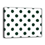 Polka Dots - Deep Green on White Canvas 16  x 12  (Stretched)