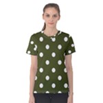 Polka Dots - White on Army Green Women s Cotton Tee
